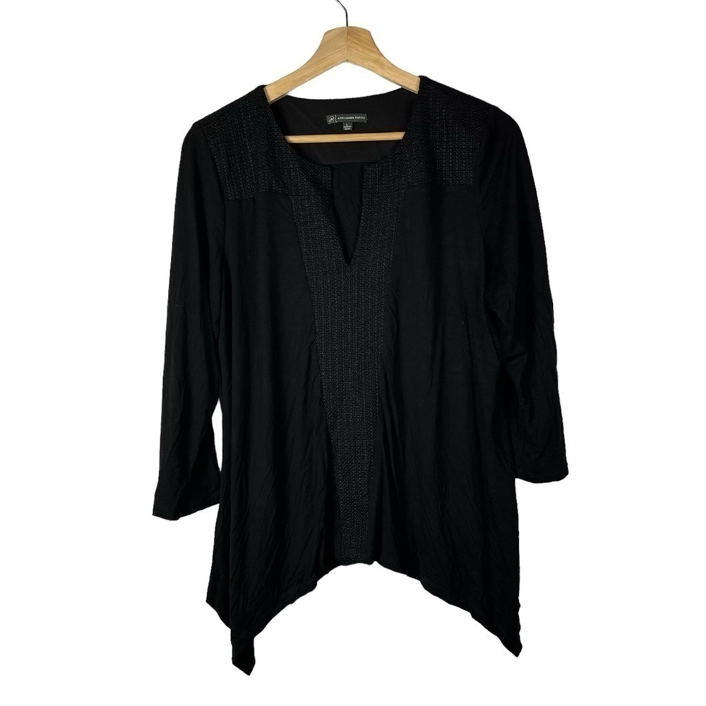 Adrianna Papell Black Drape Hem‎ Long Sleeve Blouse L